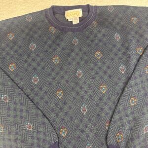 Kaps Vintage‎ 80s Medium Wool Geometric Knit Pullover Sweater Eclectic Grandpa